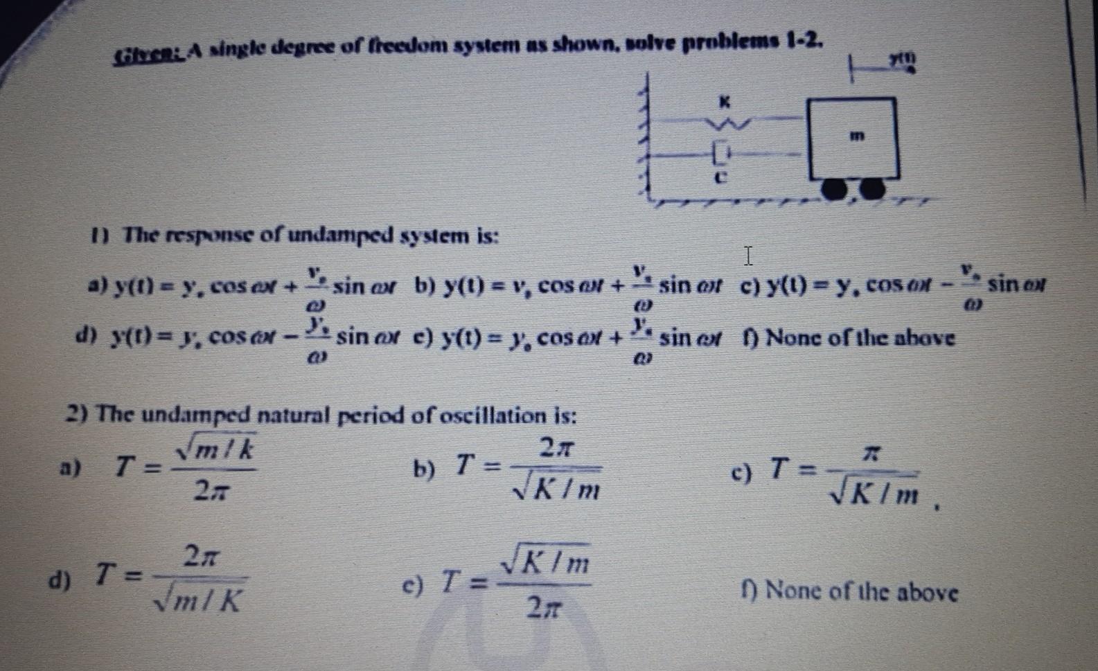 Solved chen: A single degree of freedom system as shown, | Chegg.com