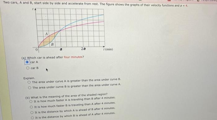 Solved Two cars, A and B, start side by side and accelerate | Chegg.com