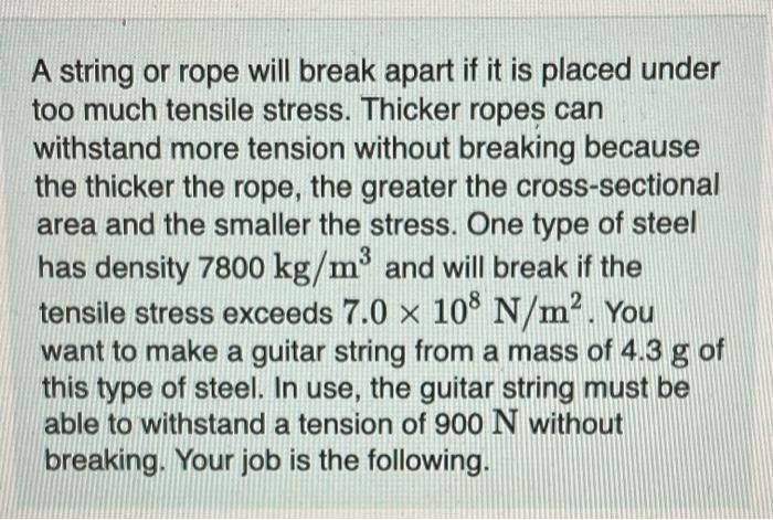 Solved A string or rope will break apart if it is placed | Chegg.com