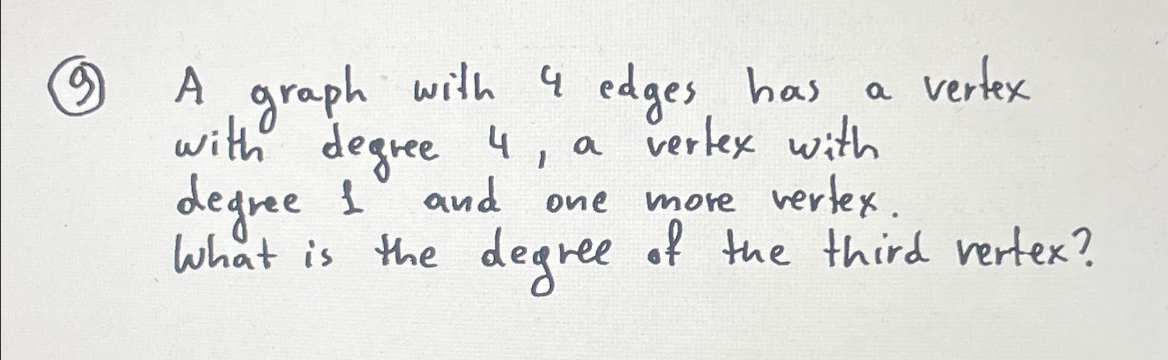Solved (9) ﻿A graph with 4 ﻿edges has a vertex with degree | Chegg.com