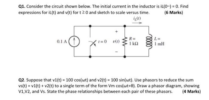 Solved Q1. Consider the circuit shown below. The initial | Chegg.com