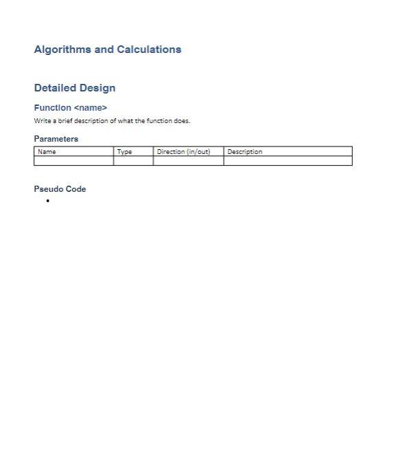 Solved Algorithms and Calculations Detailed Design Function | Chegg.com image.