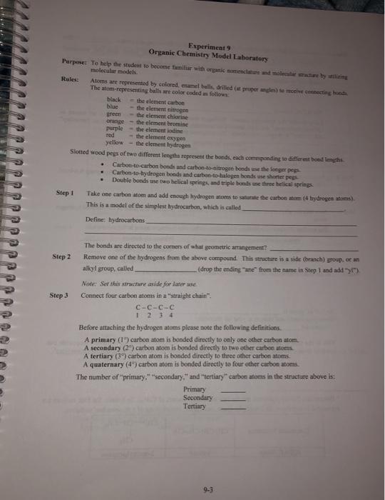 Solved Experiment Organic Chemistry Model Laboratory | Chegg.com