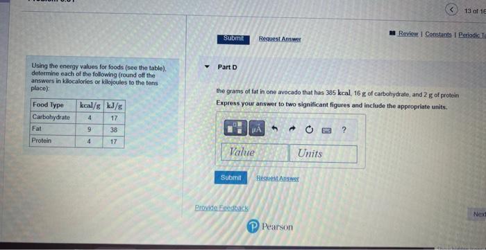 Solved Using The Energy Values For Foods (see The Table), | Chegg.com