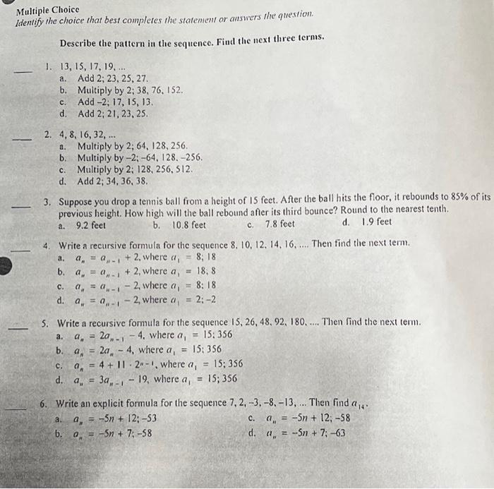 Multiple Choice Identify the choice that best completes the statement or  answers the question, The next 