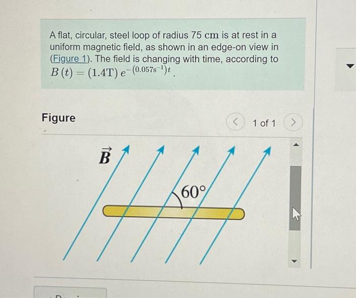 Solved A Flat, Circular, Steel Loop Of Radius 75 Cm Is At | Chegg.com