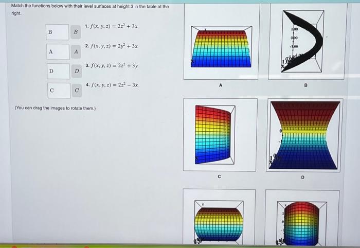 Solved Match the functions below with their level surfaces | Chegg.com