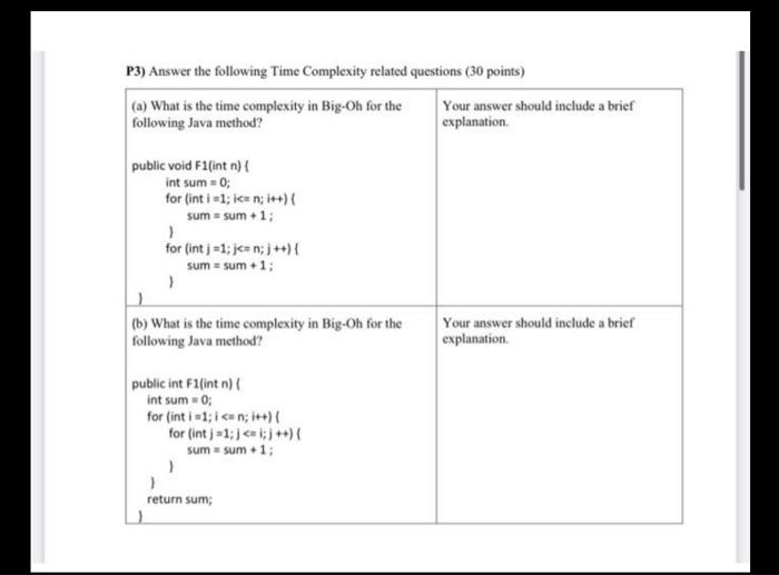 Solved P3) Answer the following Time Complexity related | Chegg.com