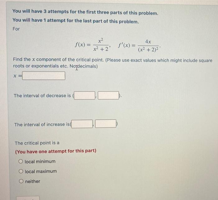 Solved You will have 3 attempts for the first three parts of | Chegg.com