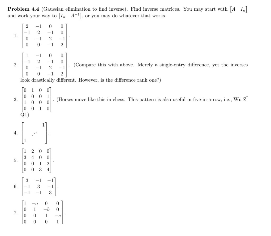 Solved Problem 4.4 (Gaussian elimination to find inverse). | Chegg.com