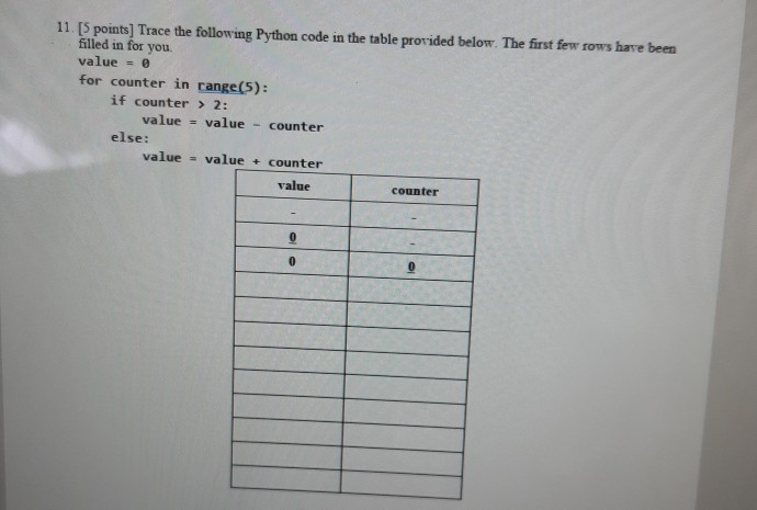 Solved 11. [5 points) Trace the following Python code in the | Chegg.com