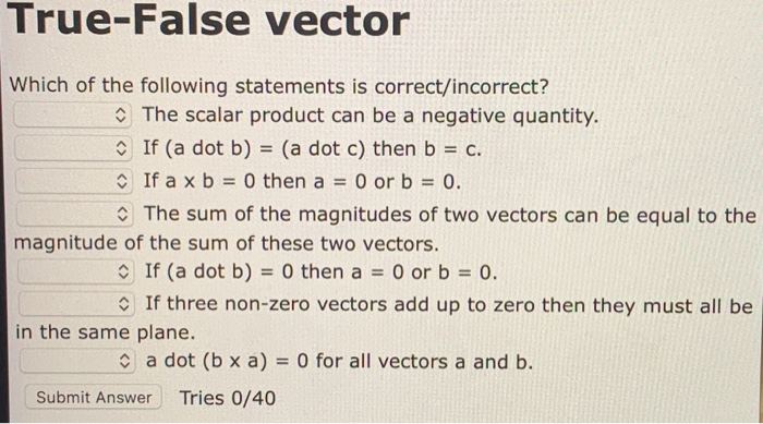 Solved True-False Vector Which Of The Following Statements | Chegg.com