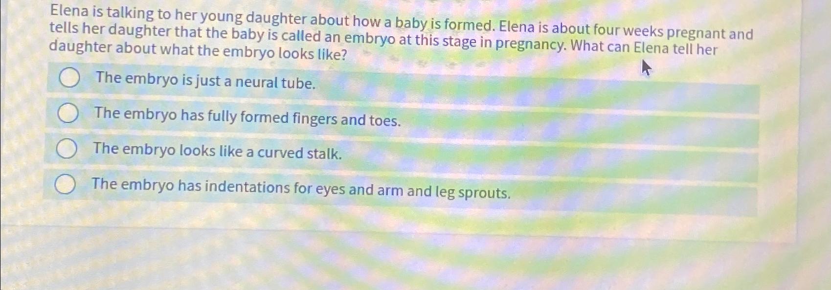 Solved Elena is talking to her young daughter about how a | Chegg.com