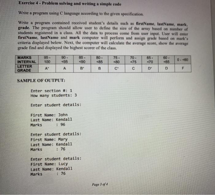 Solved Exercise 4 - Problem solving and writing a simple | Chegg.com