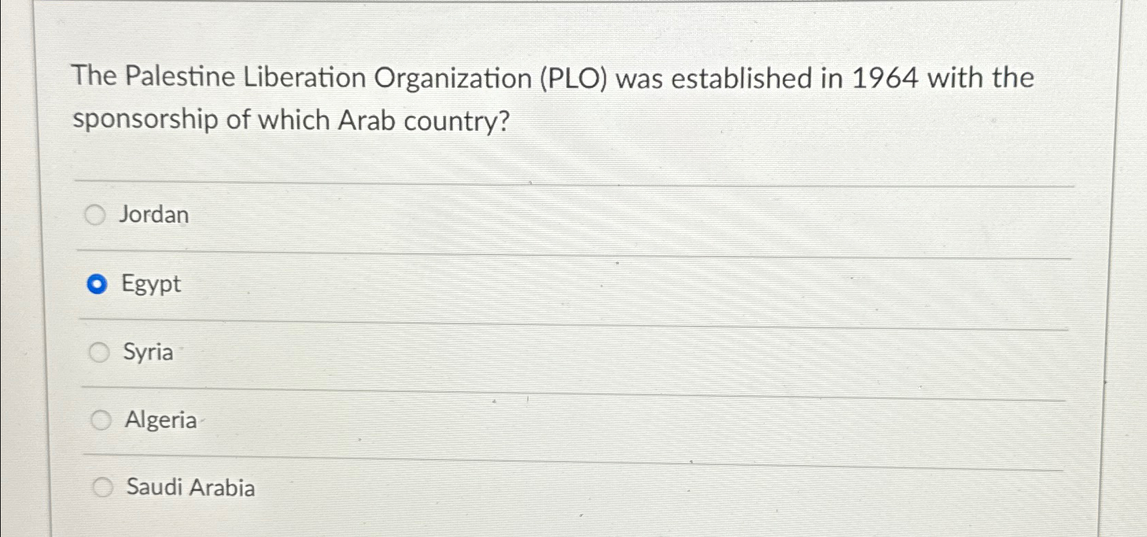 Solved The Palestine Liberation Organization (PLO) ﻿was | Chegg.com