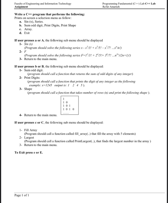 Solved Programming Fundamental (C++) Lab C++ Lab Ra'fat | Chegg.com
