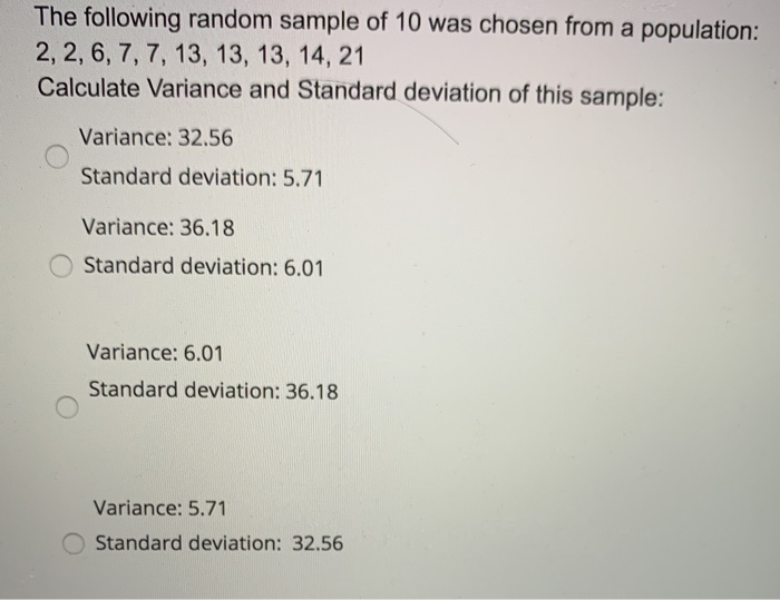 Solved The following random sample of 10 was chosen from a | Chegg.com