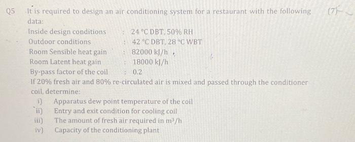 Solved It is required to design an air conditioning system | Chegg.com