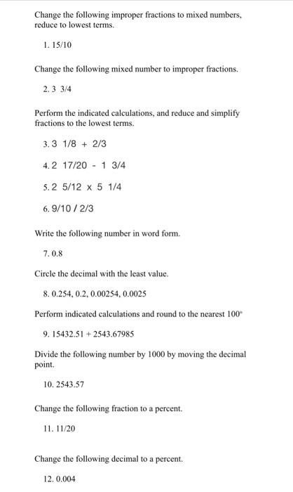 Solved Change the following improper fractions to mixed | Chegg.com