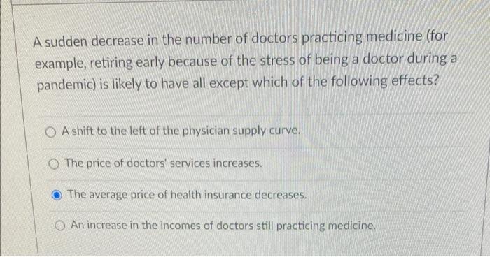 Solved A sudden decrease in the number of doctors practicing | Chegg.com