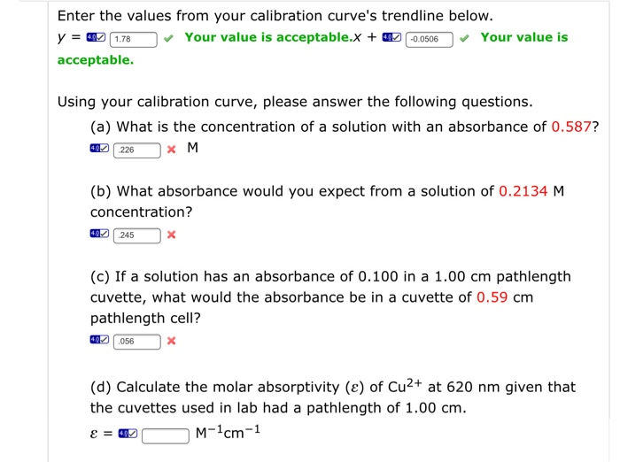 Solved Enter the values from your calibration curve's | Chegg.com
