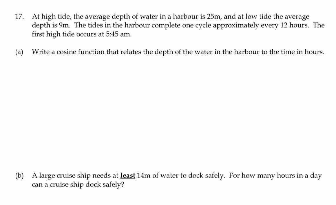 Solved 17. At high tide, the average depth of water in a | Chegg.com