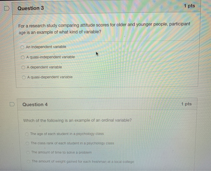 Solved Question 3 1 pts For a research study comparing | Chegg.com