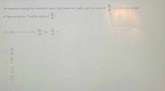 Solved An equation relating the variables and y, the value | Chegg.com