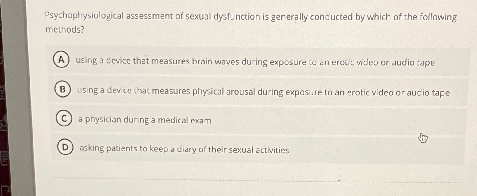 Solved Psychophysiological assessment of sexual dysfunction