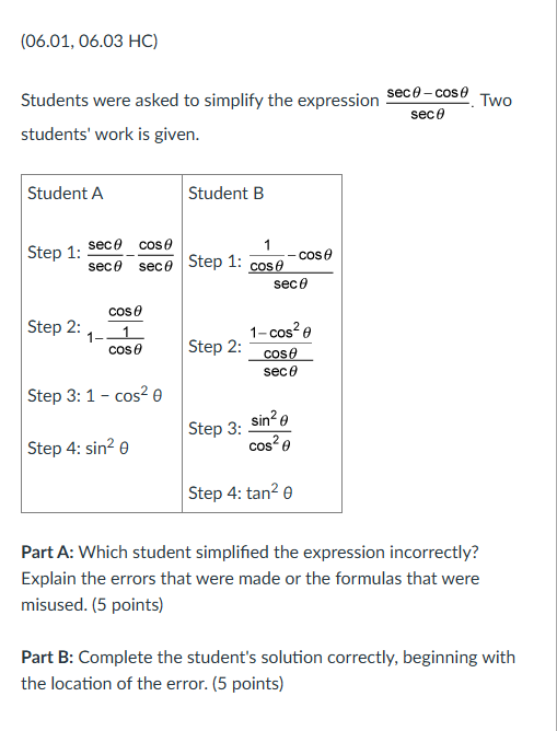 Solved Students were asked to simplify the expression Two | Chegg.com