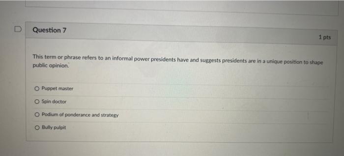 Solved This term or phrase refers to an informal power | Chegg.com