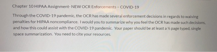 Solved Chapter 10 HIPAA Assignment-NEW OCR Enforcements - | Chegg.com