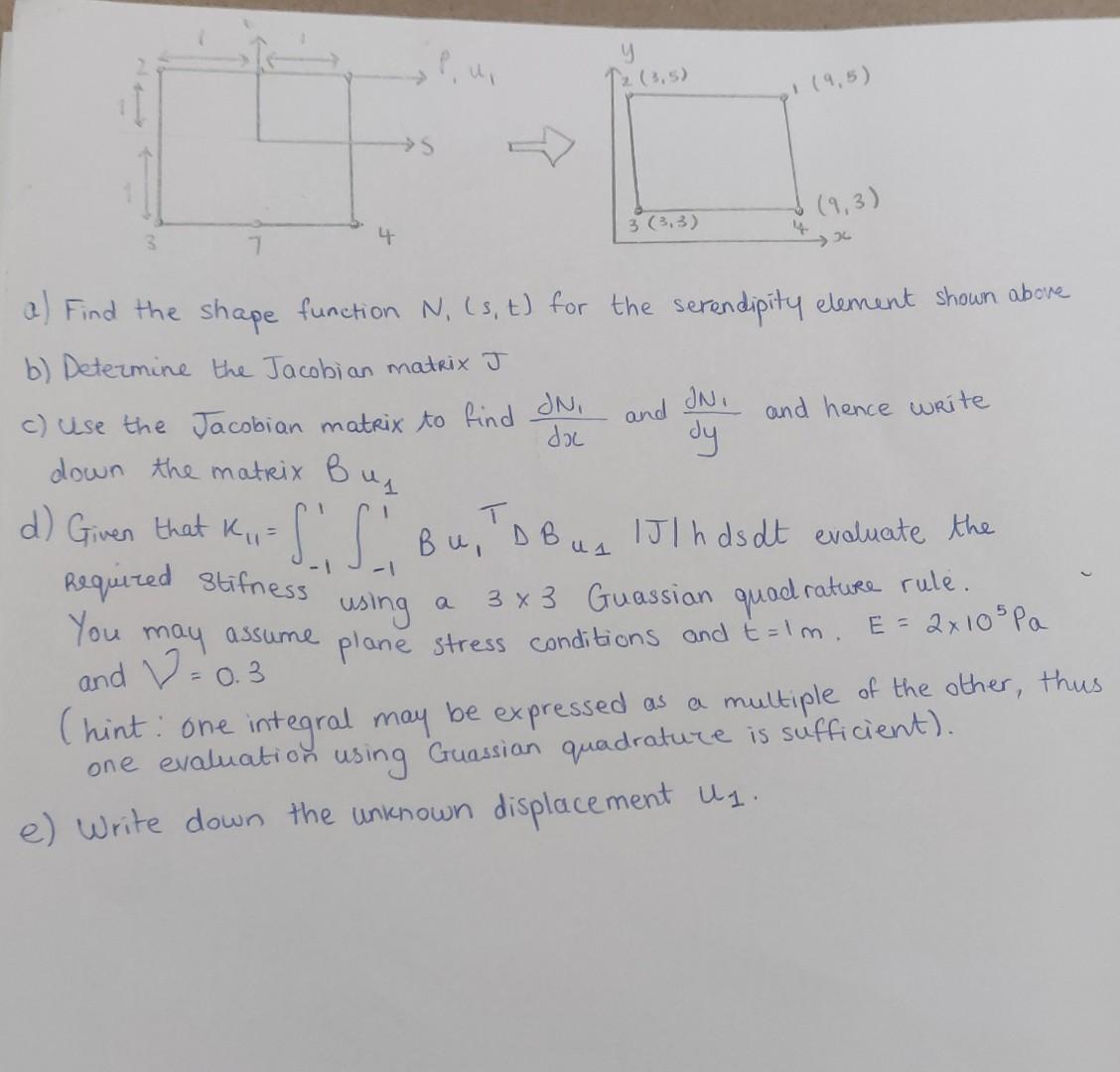Solved a) Find the shape function N,(s,t) for the | Chegg.com