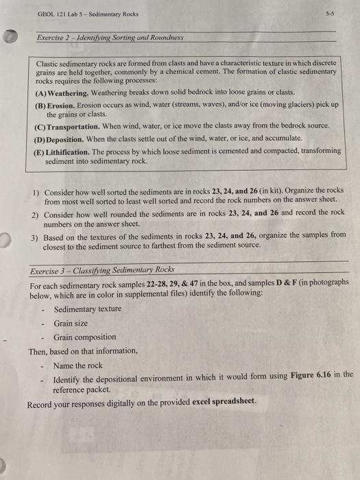 GEOL 121 Lab 5 - Sedimentary Rocks Maturity The | Chegg.com
