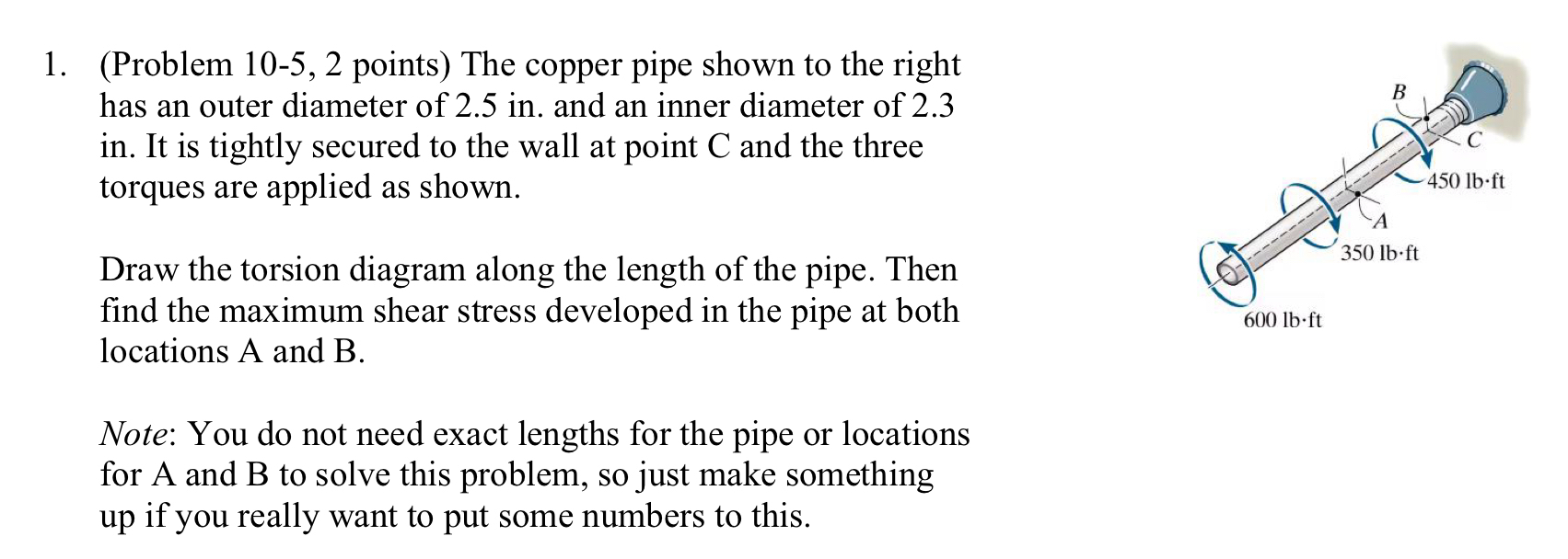 (Problem 10-5, 2 ﻿points) ﻿The copper pipe shown to | Chegg.com