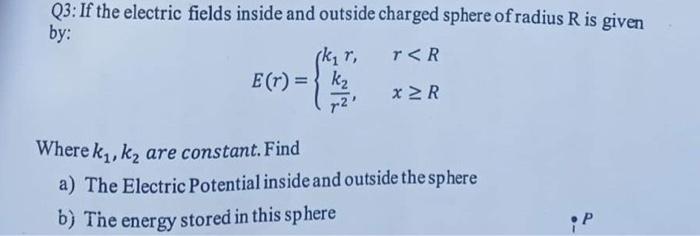 Solved Q3: If the electric fields inside and outside charged | Chegg.com