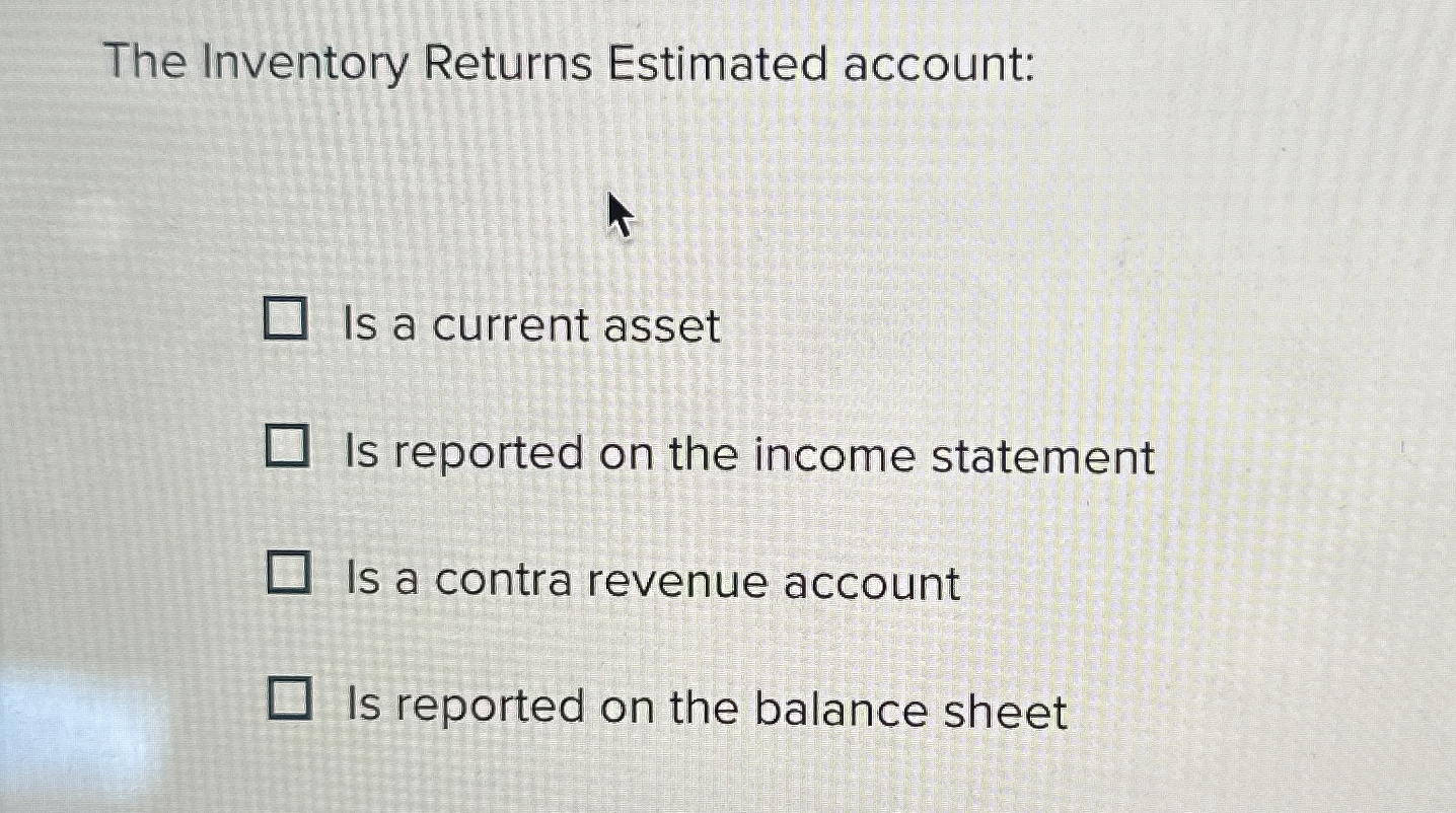 Solved The Inventory Returns Estimated account:Is a current | Chegg.com