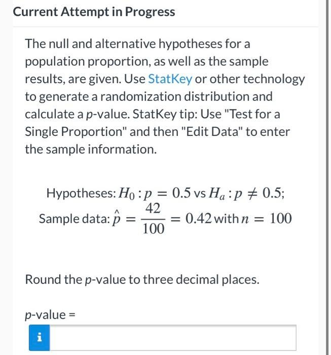 Solved Current Attempt in Progress The null and alternative | Chegg.com