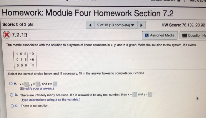 Solved Homework: Module Four Homework Section 7.2 Score: 0 | Chegg.com