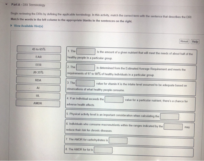 Solved Part A Dri Terminology Begin Reviewing The Dris Chegg Com