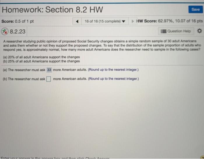 Solved Homework: Section 8.2 HW Save Score: 0.38 of 1 pt 11 | Chegg.com