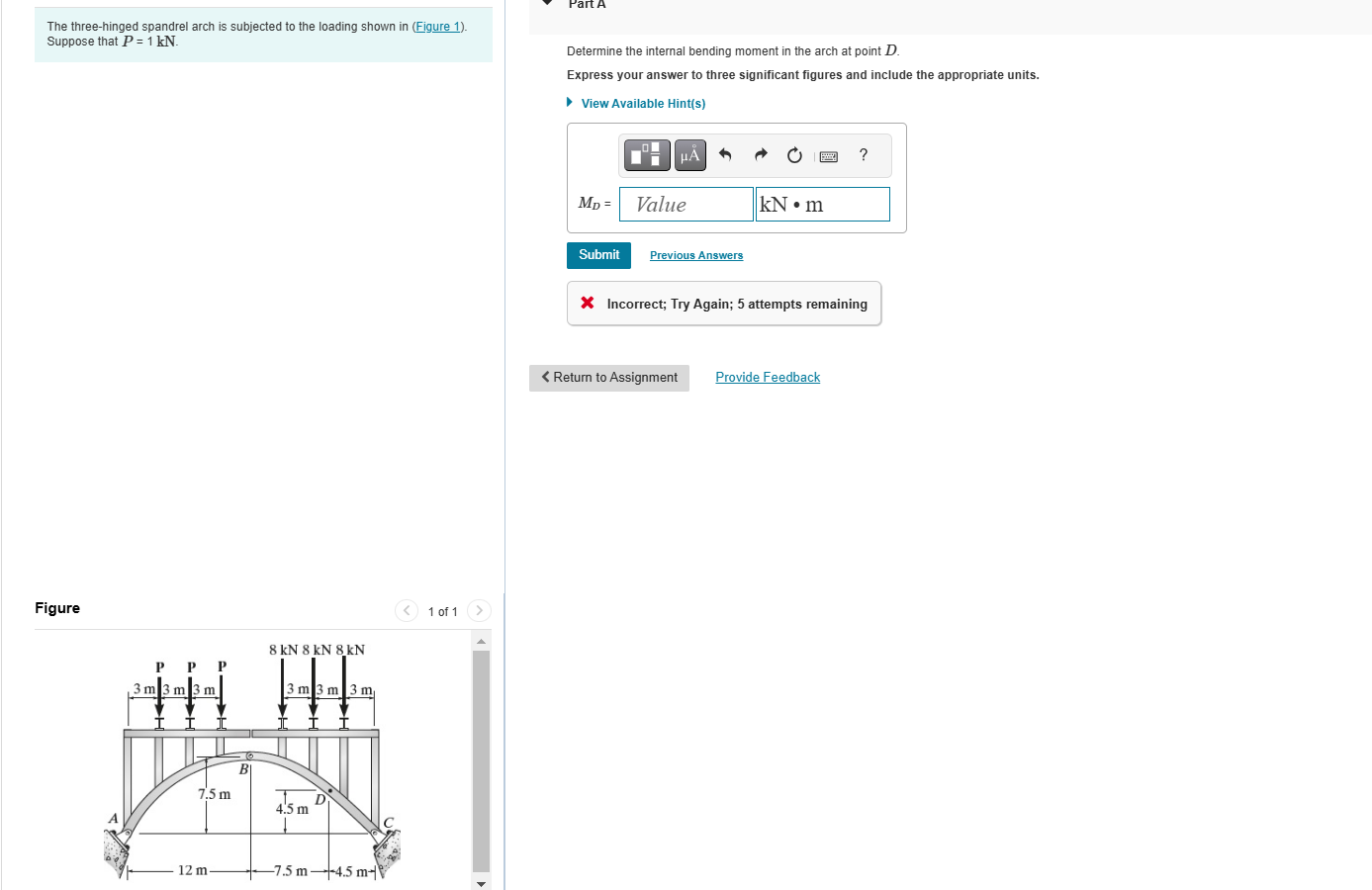 Solved The three-hinged spandrel arch is subjected to the | Chegg.com