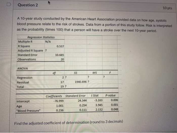 Solved U Question 2 10 pts A 10-year study conducted by the | Chegg.com