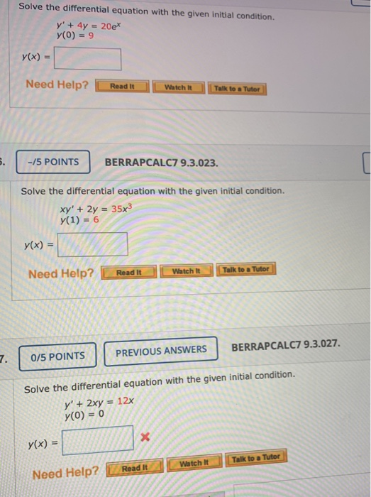 Solved Solve the differential equation with the given | Chegg.com