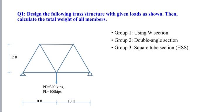 Solved Q1: Design the following truss structure with given | Chegg.com