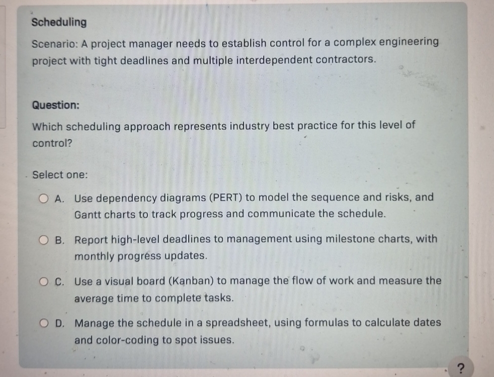 Solved SchedulingScenario: A project manager needs to | Chegg.com
