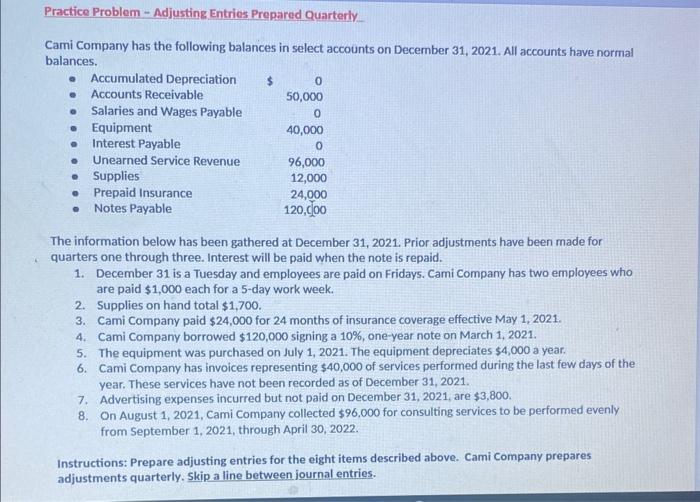 Solved Practice Problem - Adjusting Entries Prepared | Chegg.com