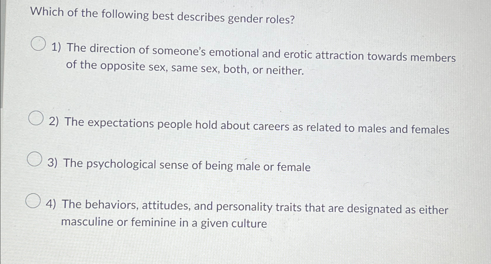 Solved Which of the following best describes gender | Chegg.com