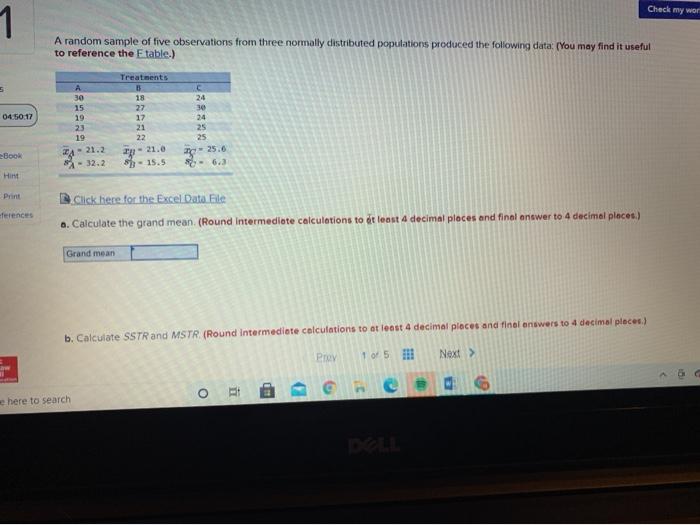 Solved Check my wor 1 A random sample of five observations | Chegg.com