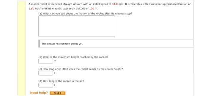 Solved A model rocket is launched straight upward with an | Chegg.com